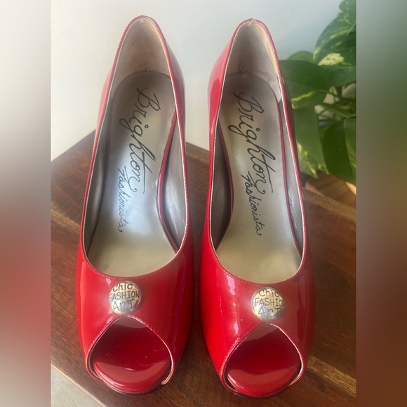 Brighton Shoes - Brighton "Wallis" Cherry Red Patent Peep-Toe Pumps Size 8.5